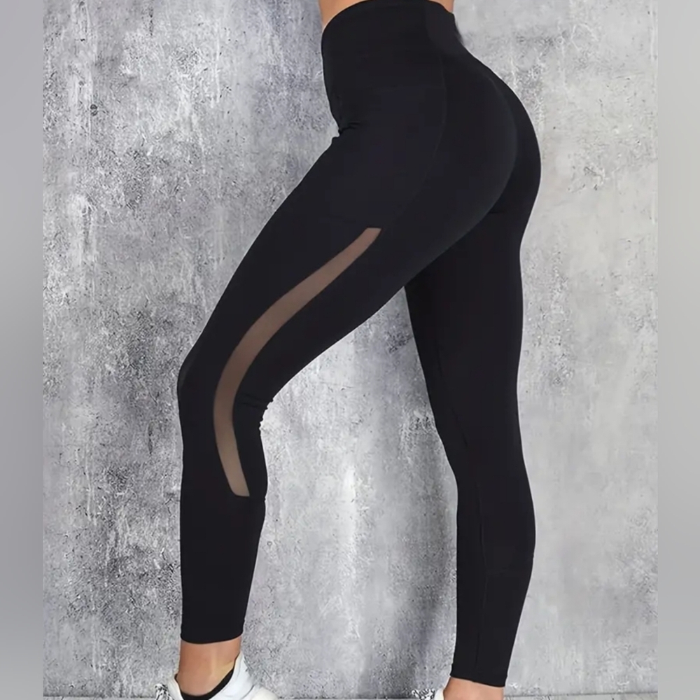 MESH HIGH RISE STRETCH LEGGINGS PLUS SIZE - Picture 2 of 5